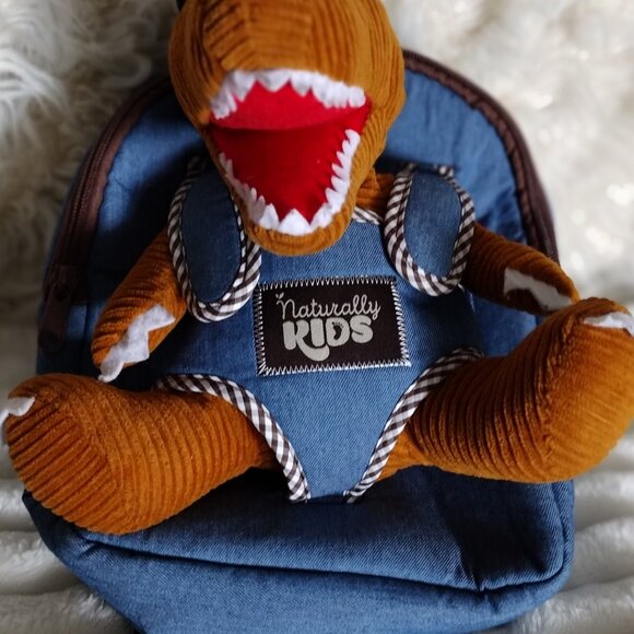 Naturally KIDS T-Rex Dinosaur Plush Backpack Toddler 3-5 Blue Brown Dino School - Picture 13 of 13